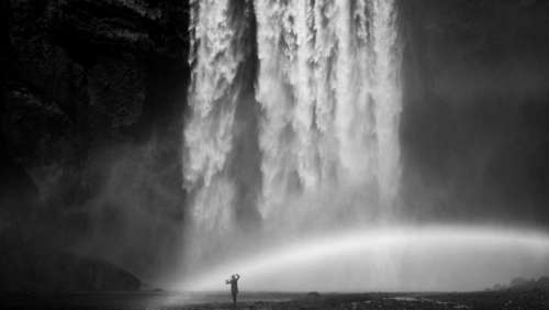 waterfalls nature black and white outdoor people