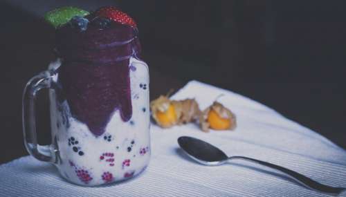 spoon glass jar desserts food