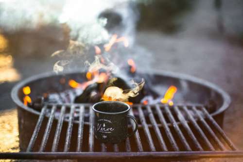 cup mug grill steel fire