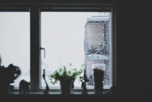 black and white window glass blur dark
