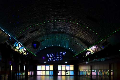 dark inside gym roller disco