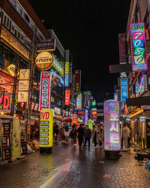 neon street lights korea seoul
