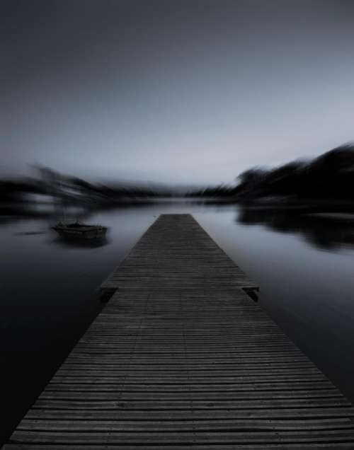 black and white bridge pathway blur sky