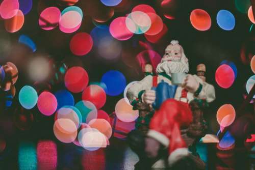 christmas lights bokeh santa claus toy