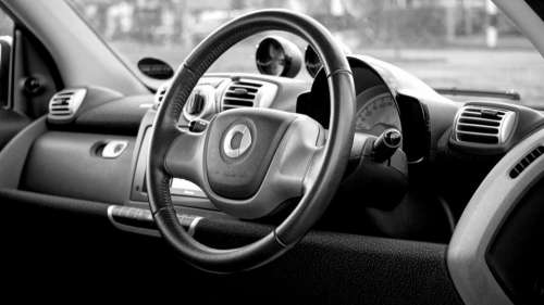 car interior black and white monochrome grayscale