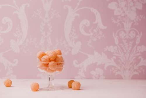 pink wall paper food glass
