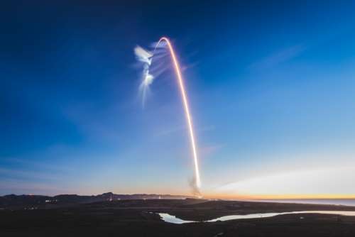 light trail rocket landscape flight liftoff