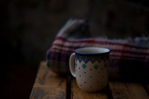wooden bench mug cup dark