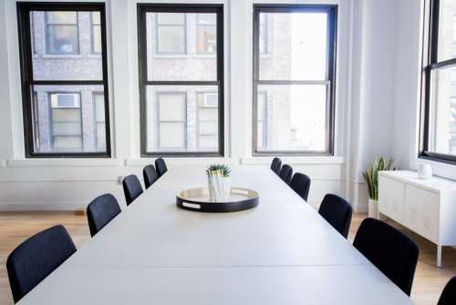 white room office table chairs