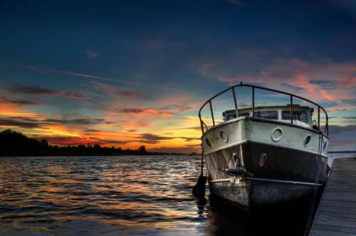 boat ship sunset dusk sky