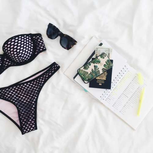 bikini sunglasses outfit notebook passport