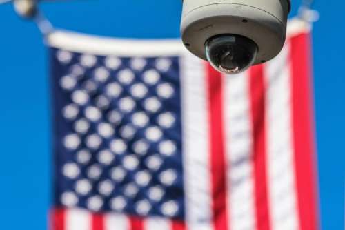 usa flag blur cctv camera