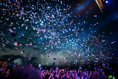 confetti concert people crowd night