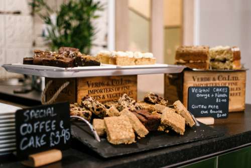 bakery cakes stand brownies food