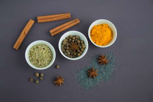 spices ingredients turmeric cinnamon seeds