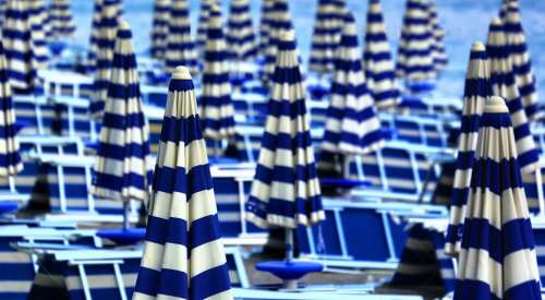 blue umbrella outdoor table