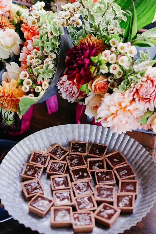 chocolates dessert platter flowers restaurant