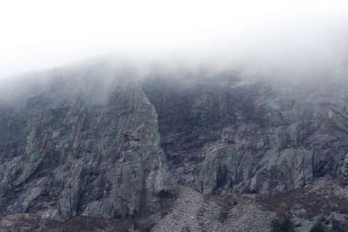 rocks cliff fog mountain landscape
