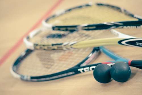 squash rackets balls sports court