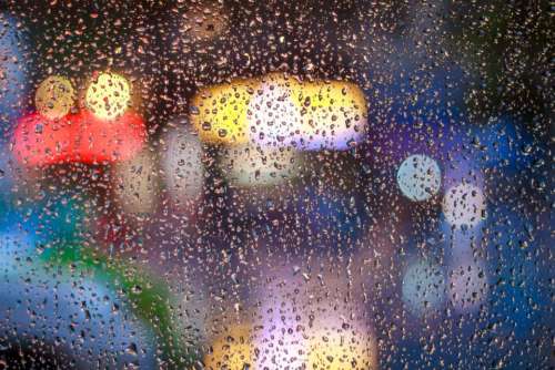 rain drops wet glass bokeh