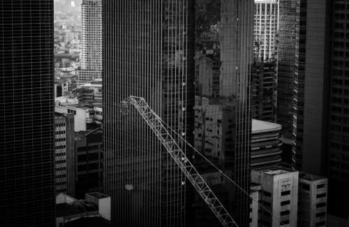 architecture buildings infrastructure black and white crane
