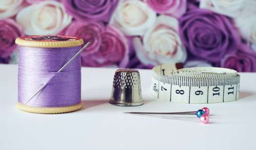 sewing cotton thread cotton reels lilac measuring tape