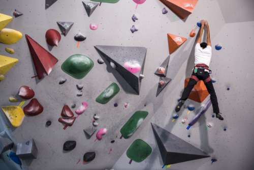 indoors rock climbing person sport