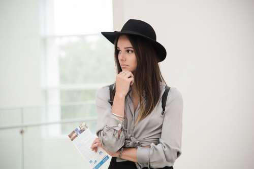 female model pose art hat