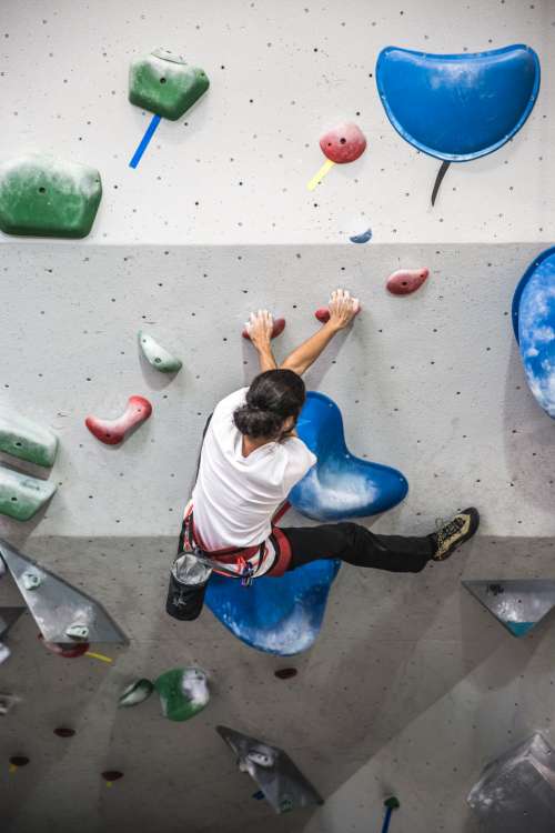 rock climb wall indoors man person