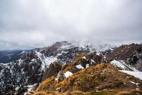 mountains peaks summit snow landscape