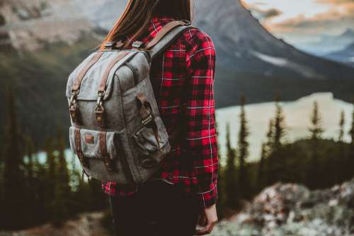 girl brunette backpack backpacking traveler