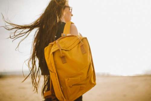 yellow backpack bag people girl