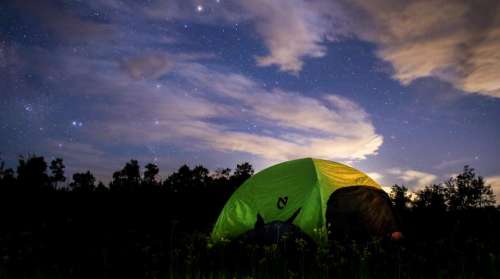 night tent camping woods forest