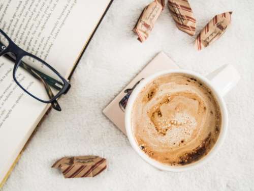 book reading eyeglasses coffee morning