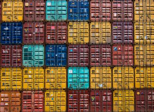 colorful container van cargo wharf