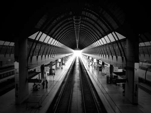 santa justa train station black and white monochrome travel transportation