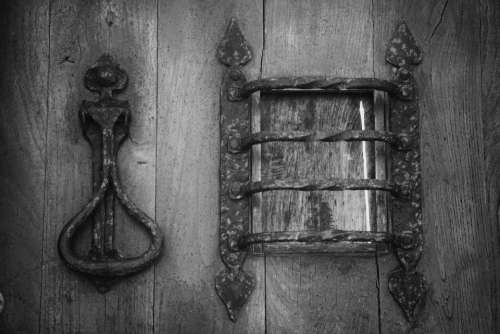 door wood old black and white steel