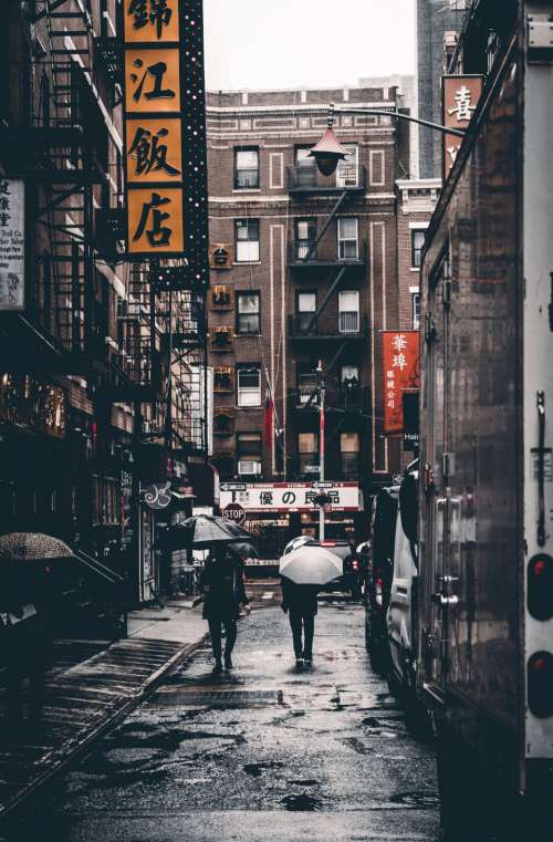 chinatown walking street rain wet