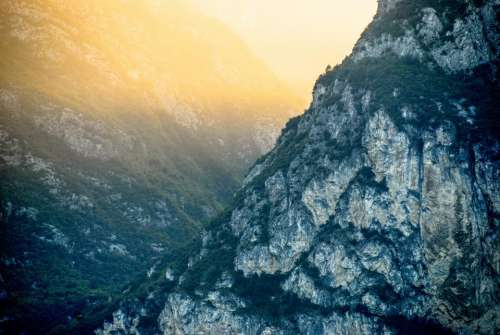 sunset mountains valleys rocks cliffs