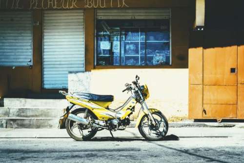 motor bike road sunny yellow