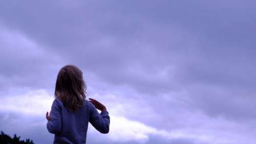 blue sky cloud kid people