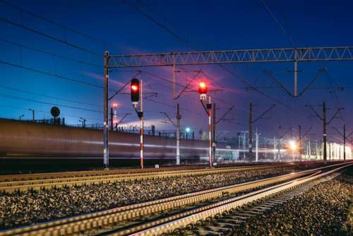 railway railroad train tracks transportation lights