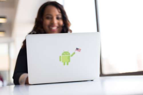 woman android laptop developer coder