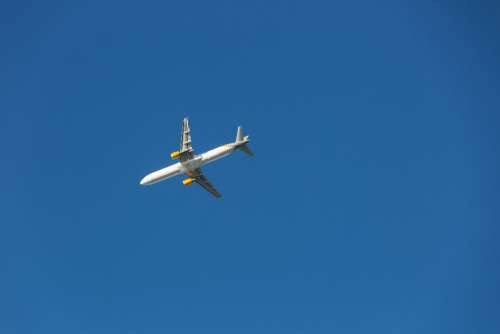 plane blue sky fly transport