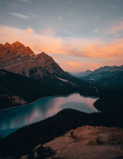 mountain lake dusk sunset sky