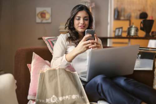 woman mobile laptop shopping ecommerce