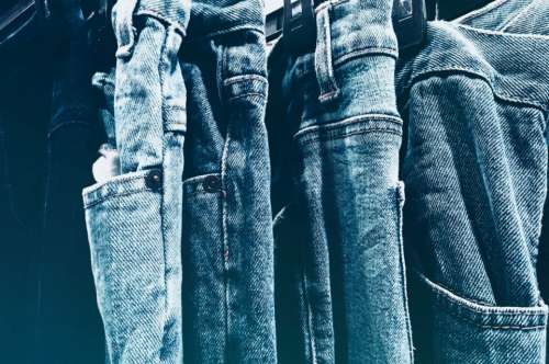 blue denim jeans close-up hanging