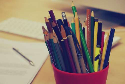 pencils pens stationary office desk