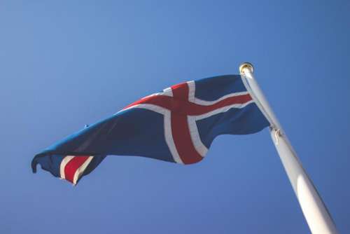 Iceland flag blue sky