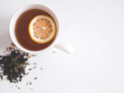 cup of tea lemon tea white background drink